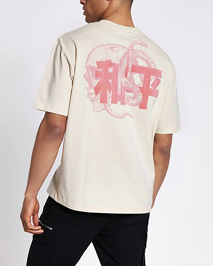 Light stone Japanese printed box fit T-shirt