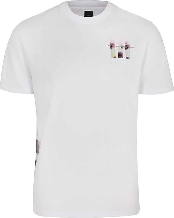 White printed short sleeve slim fit T-shirt