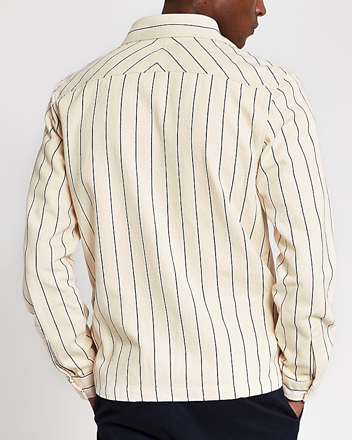 Stone stripe zip front overshirt