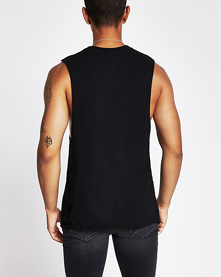 Black multipack of 5 muscle tank tops River Island