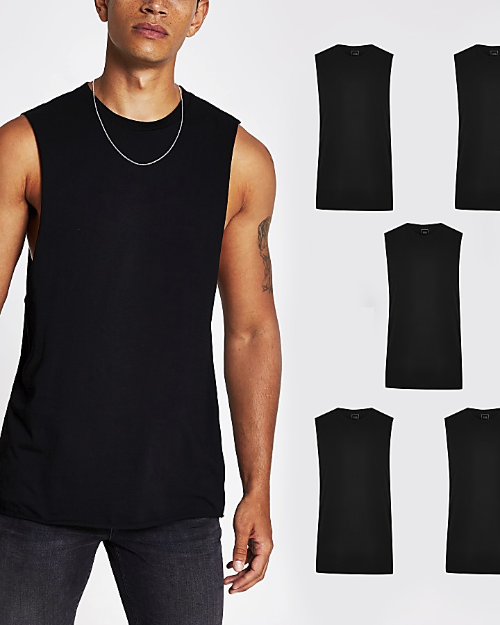 Black multipack of 5 muscle tank tops