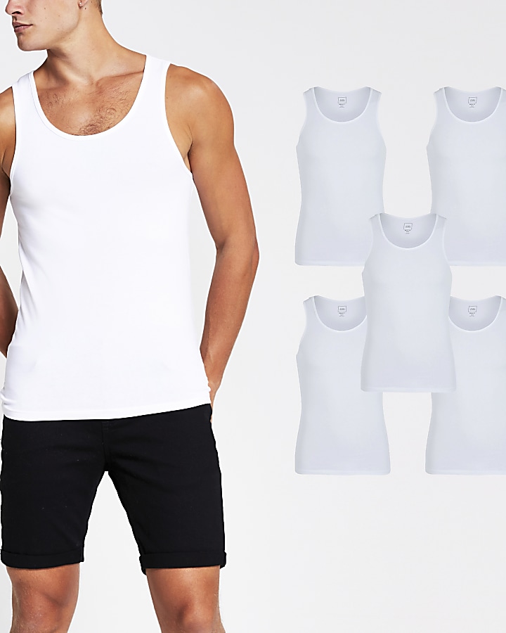 White muscle fit vest 5 Pack