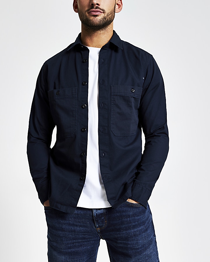 Selected Homme navy pocket front shirt