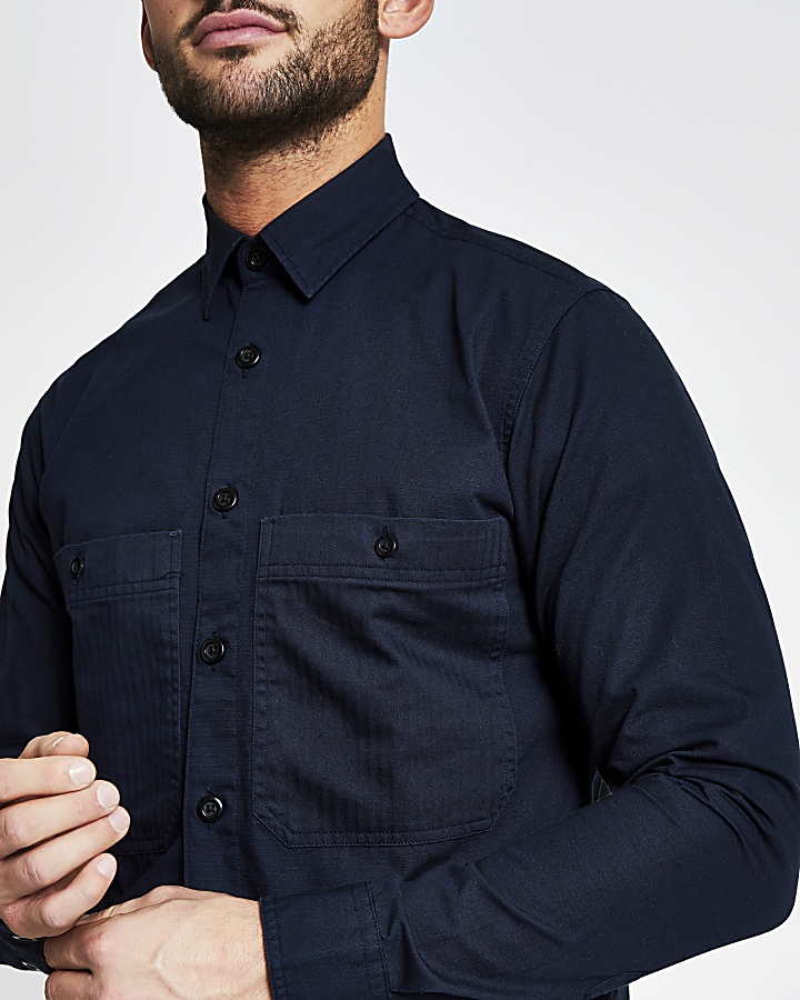 Selected Homme navy pocket front shirt
