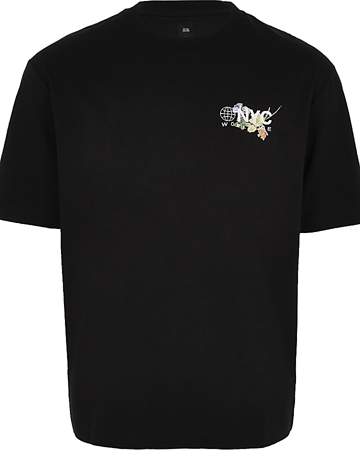 Black printed short sleeve boxy T-shirt