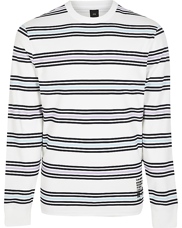 White stripe slim fit long sleeve T-shirt