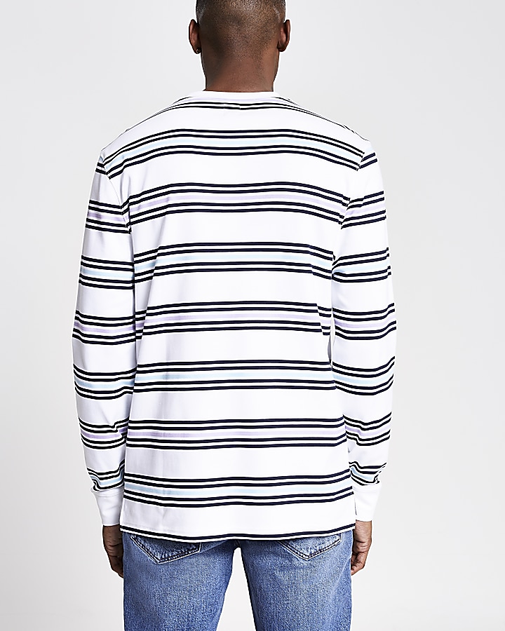 White stripe slim fit long sleeve T-shirt