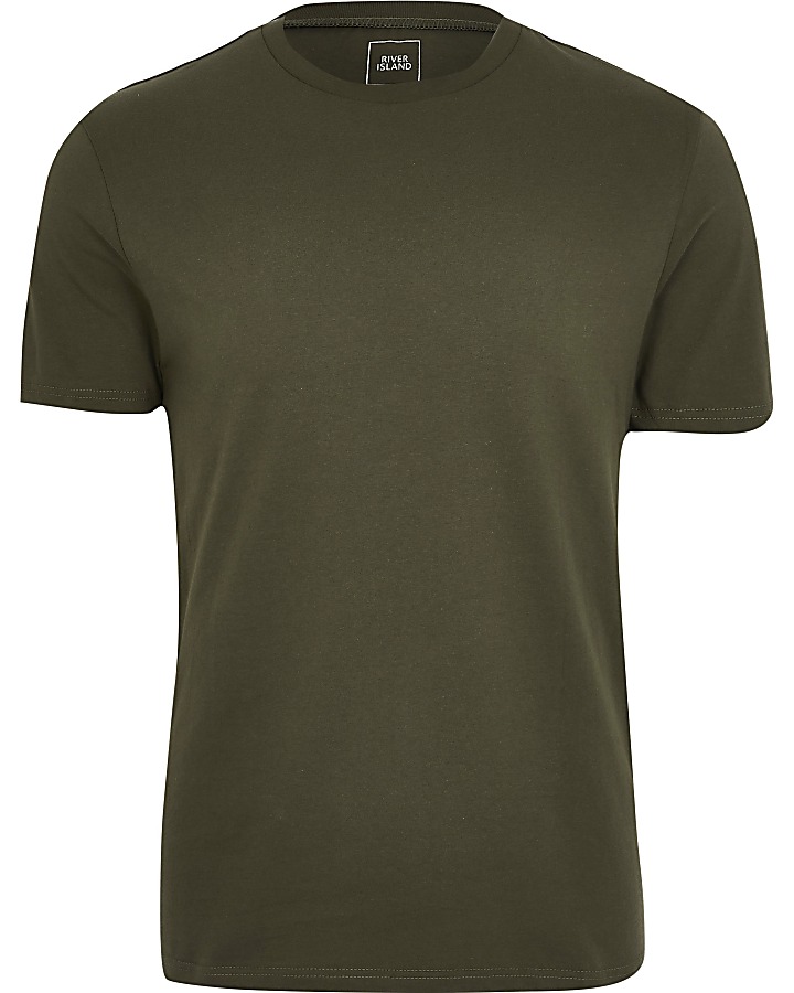 Khaki slim fit crew neck T-shirt