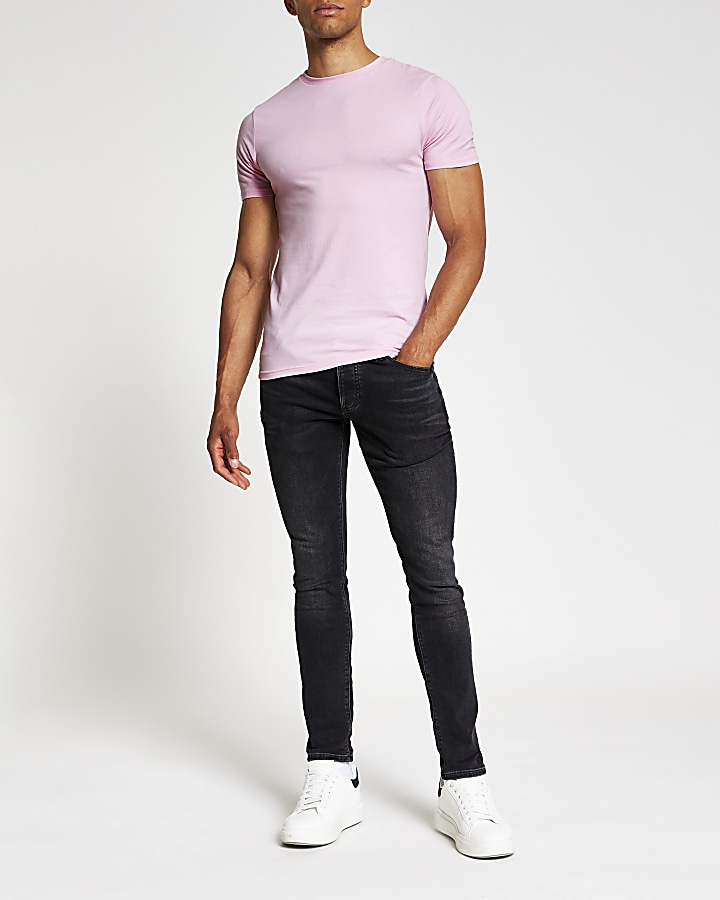 Pink crew neck muscle fit T-shirt