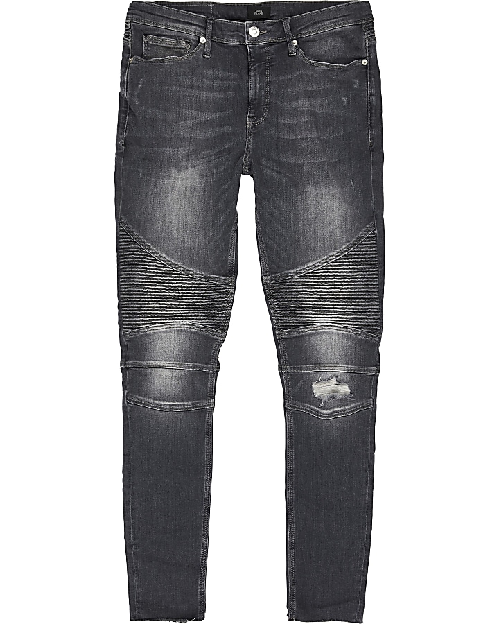 Grey biker ripped spray on skinny fit jeans