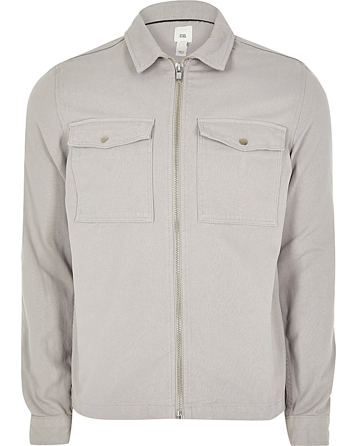 Grey zip front long sleeve Overshirt