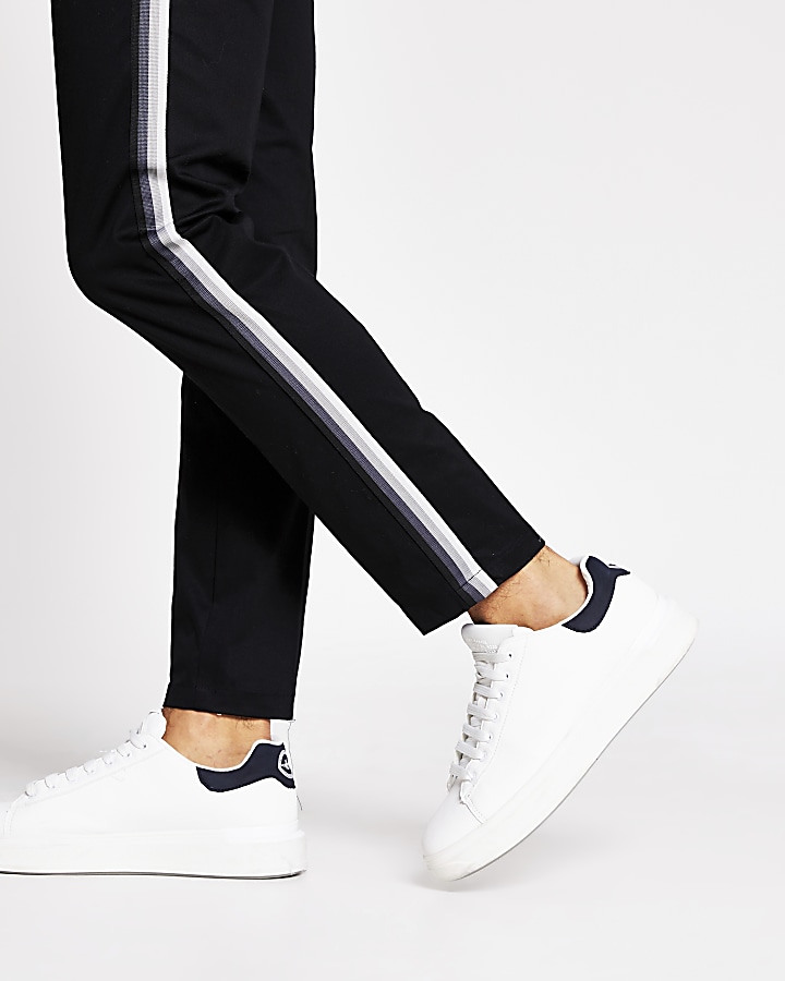 Black tape side skinny chino trousers
