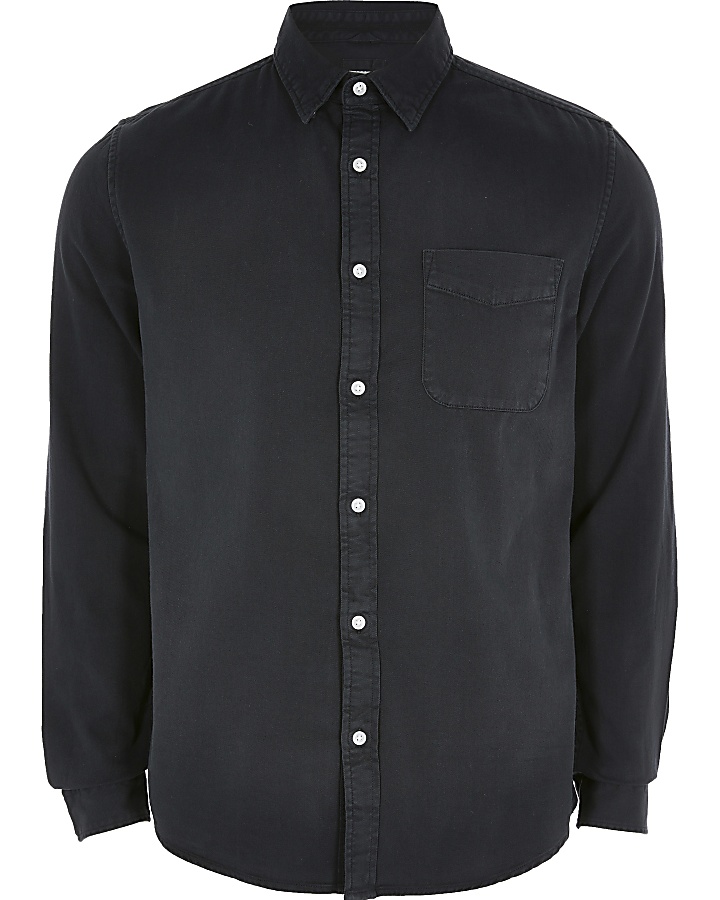 Black long sleeve regular fit twill shirt