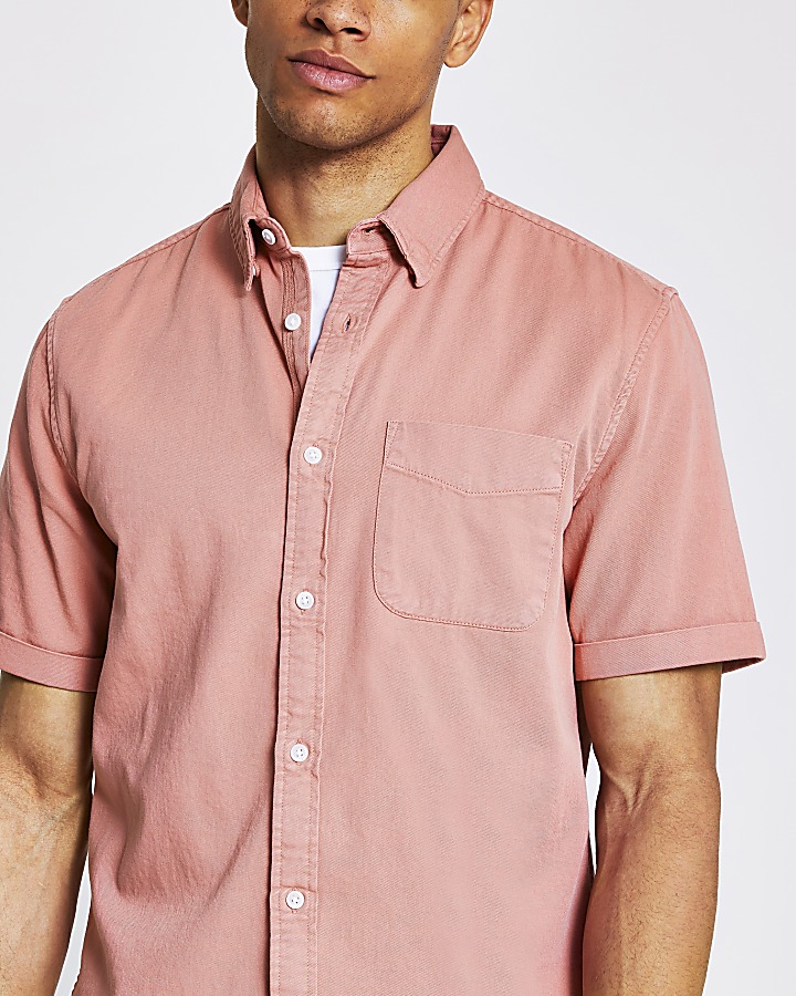 Pink short sleeve regular fit twill shirt