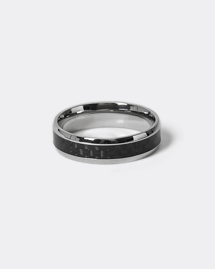 Black checked stainless steel ring