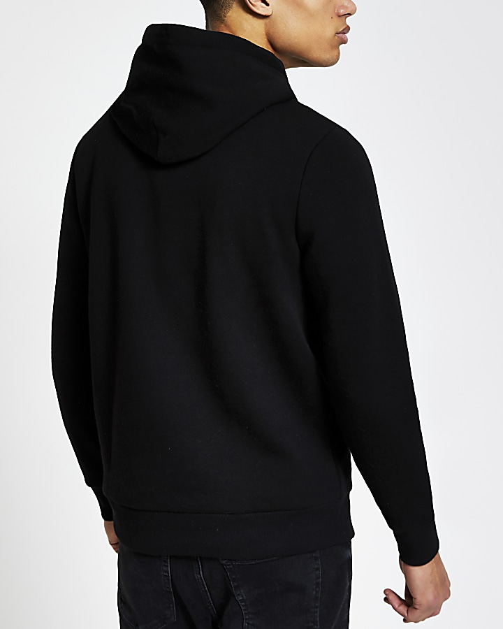 Black palm tree embroidered slim fit hoodie