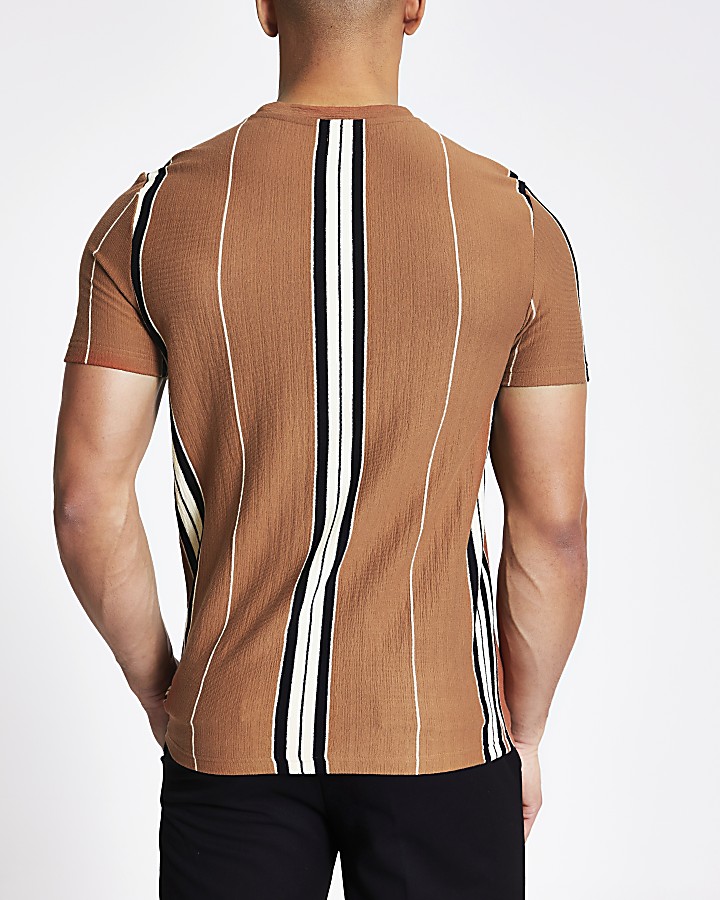 Maison Riviera brown textured stripe T-shirt