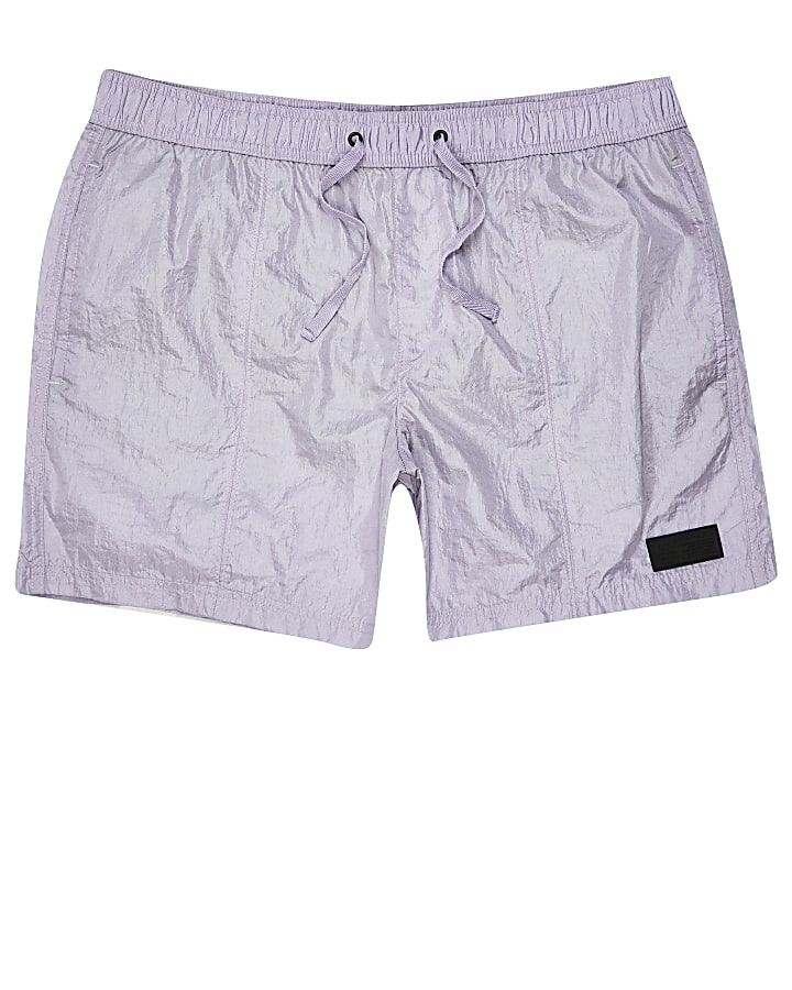 Pastel Tech purple tape side swim shorts