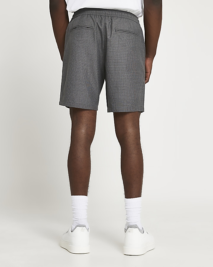 Grey micro check slim fit shorts