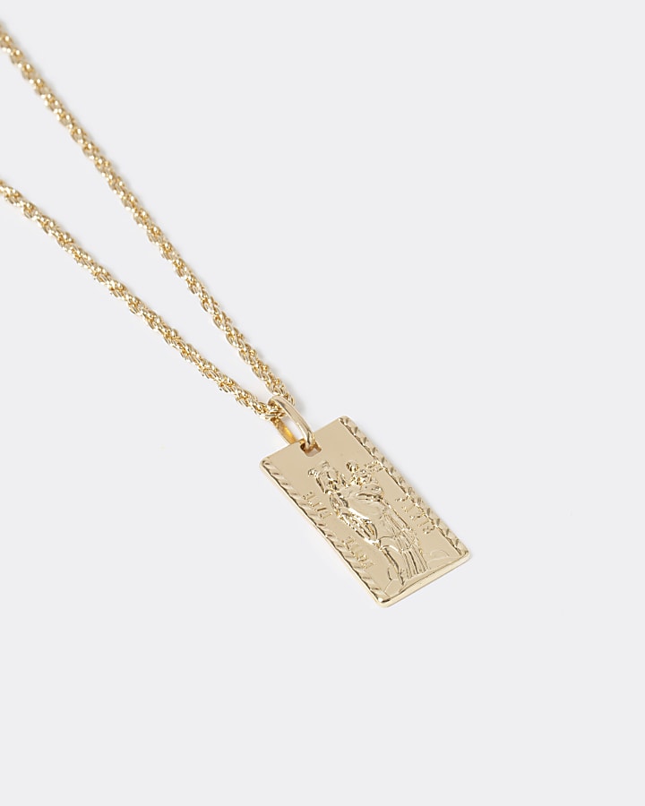 Gold colour rectangle engraved pendant