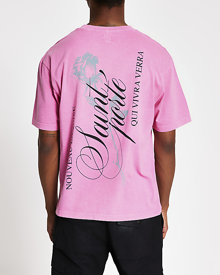 Pink printed short sleeve slim fit T-shirt