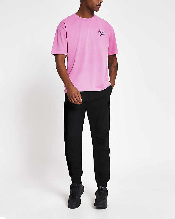 Pink printed short sleeve slim fit T-shirt