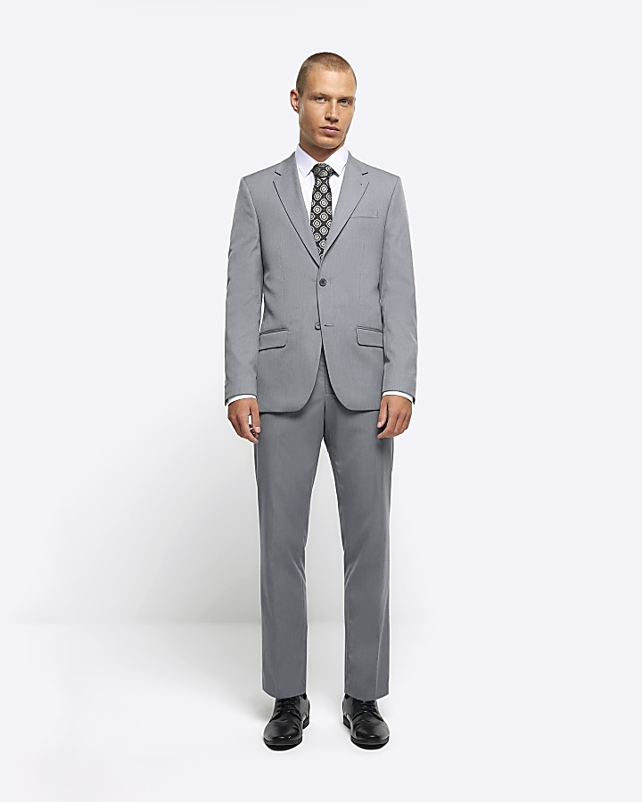 Grey Skinny fit twill suit waistcoat