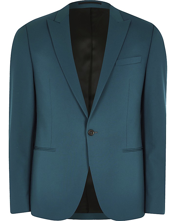 Teal skinny fit suit jacket