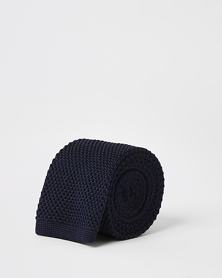 Navy silk knitted tie