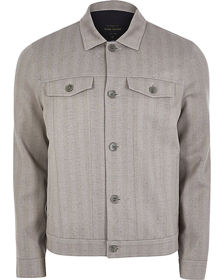 Beige button front skinny fit western jacket