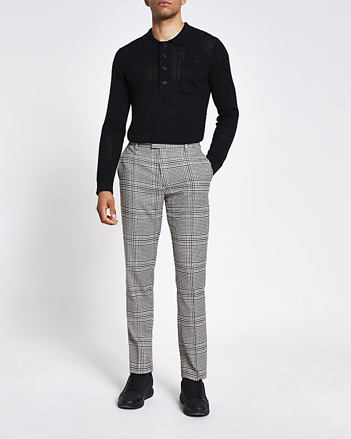 Beige check slim fit trousers