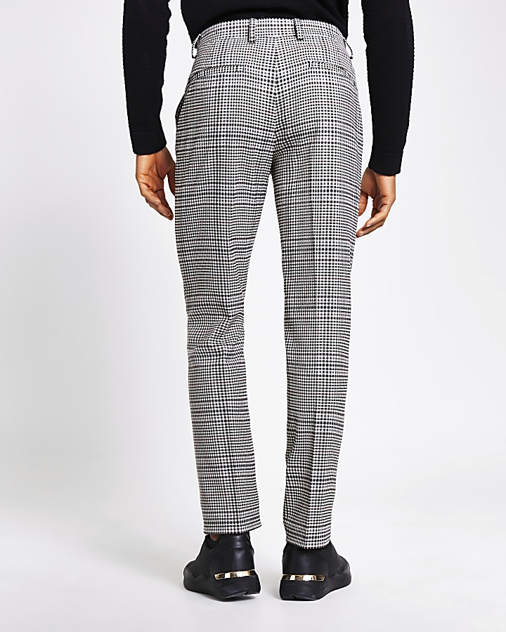 Beige check slim fit trousers