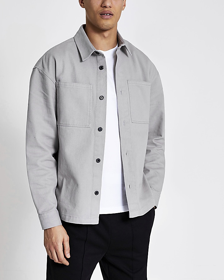 Grey pocket front box fit overshirt