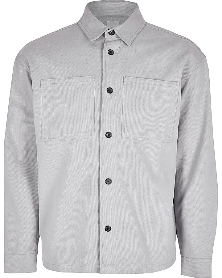 Grey pocket front box fit overshirt