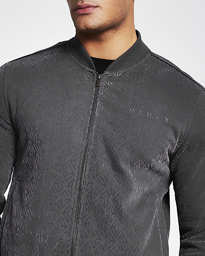MCMLX dark grey velour zip sweatshirt
