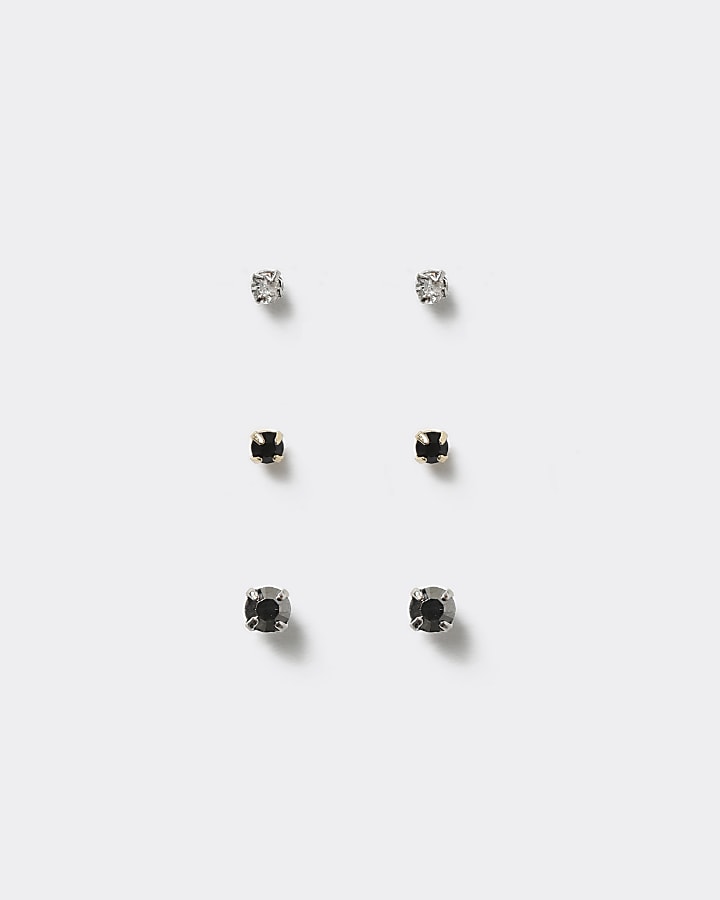 Silver colour stud earrings 3 pack