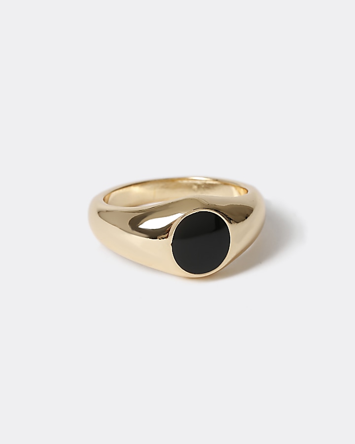 Gold colour round stone signet ring