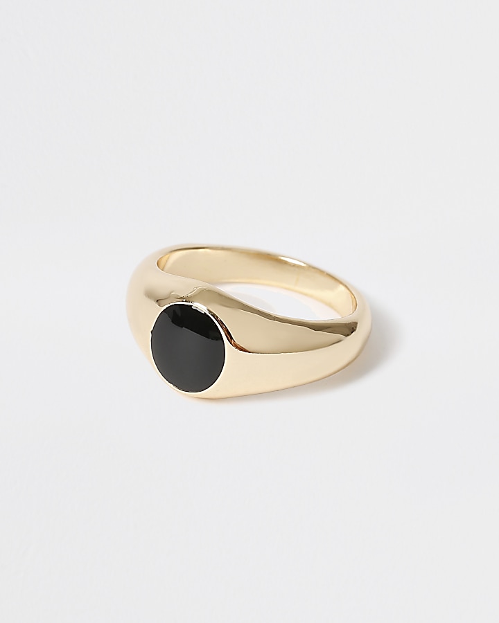 Gold colour round stone signet ring