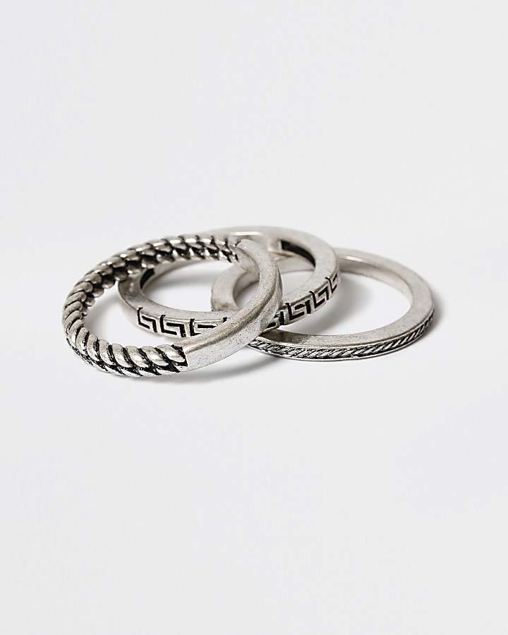 Silver colour twist ring 3 pack