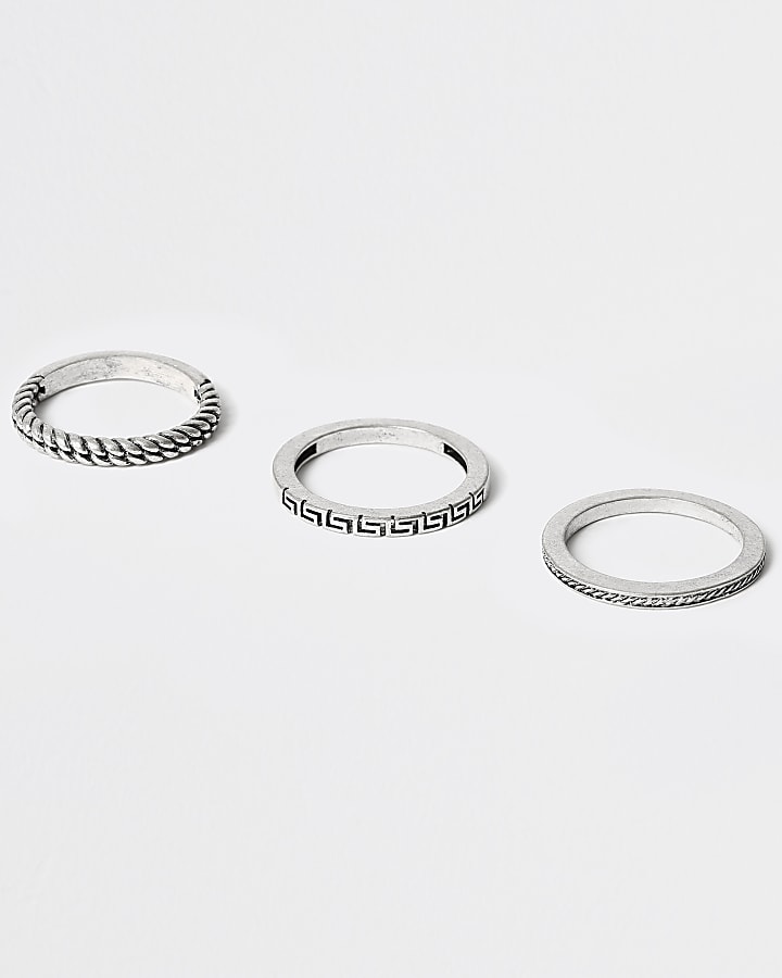Silver colour twist ring 3 pack