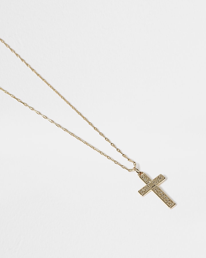 Gold colour detail cross necklace