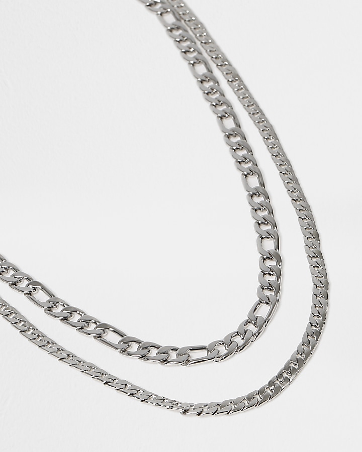 Silver colour layered chain necklace