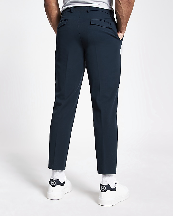 Navy tapered fit twill trousers