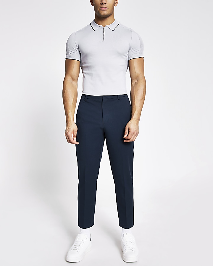 Navy tapered fit twill trousers