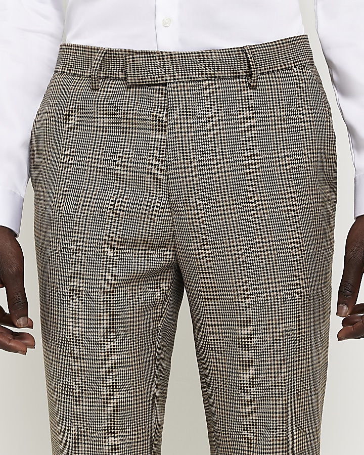 Brown check skinny fit suit trousers