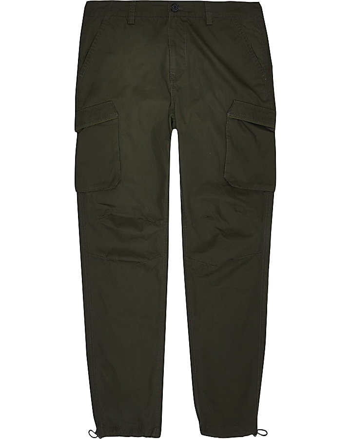 Khaki cargo utility slim fit trousers