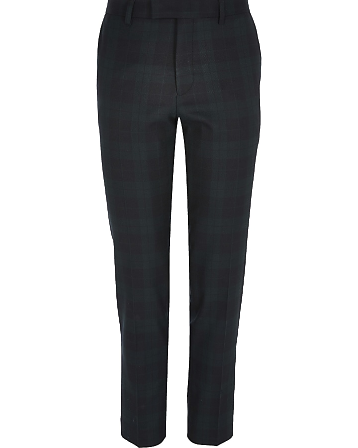 Dark green tartan ultra skinny suit trousers