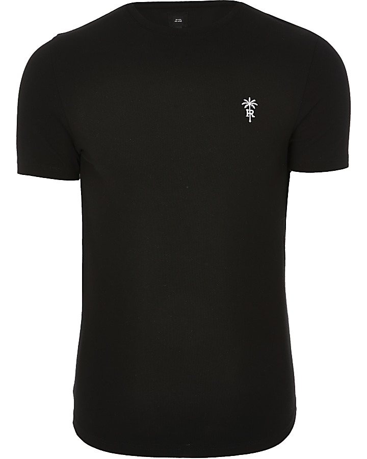 Black pique slim fit T-shirt