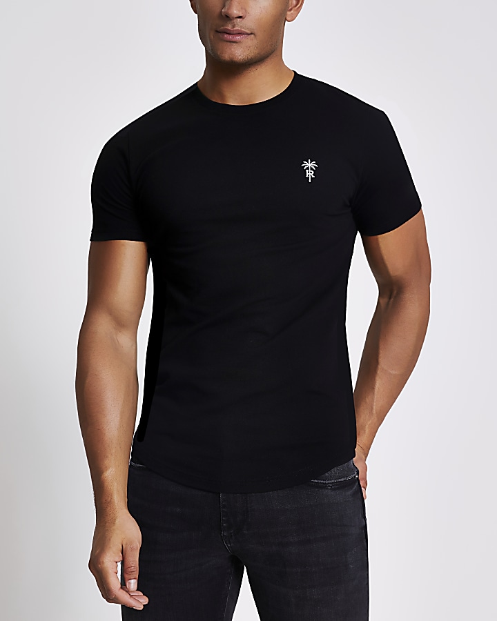 Black pique slim fit T-shirt