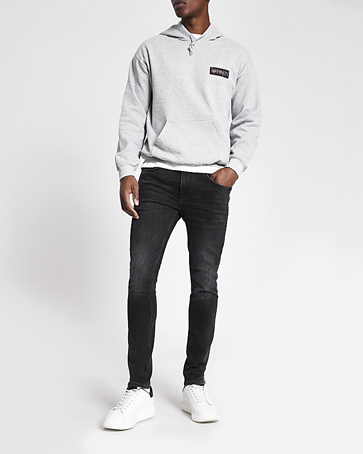 Grey 'Affinity' printed regular fit hoodie